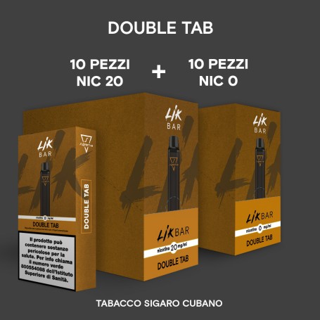 LIK BAR - PROMO 2 STECCHE OMAGGIO - TABACCO DOUBLE TAB - 10 pz Nic 20 + 10 pz Nic 0