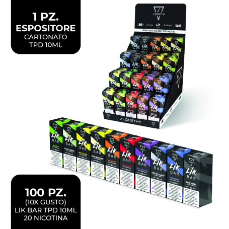 LIK BAR KIT - 10 ML LIQUIDI PRONTI - 100 pz Nic 20 IN SALI - ( 10 gusti - 10 pz per gusto)