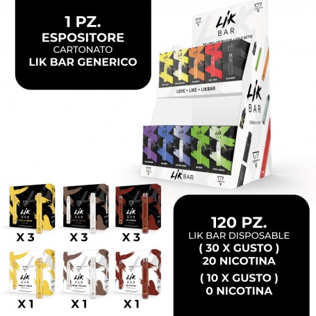 - LIK BAR Usa e Getta - 3 Nuovi Gusti - KIT 120pz - 30pz Nic 20 + 10pz Nic 0 per Gusto