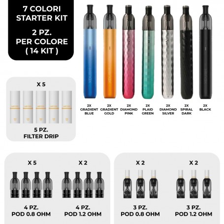 PACK WENAX - 14PZ COLORI MISTI CON POD RICAMBI E FILTRINI